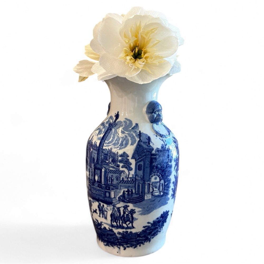 Victoria Ware Blue and White Chinoiserie Vase|Vintage Chinoiserie Vase